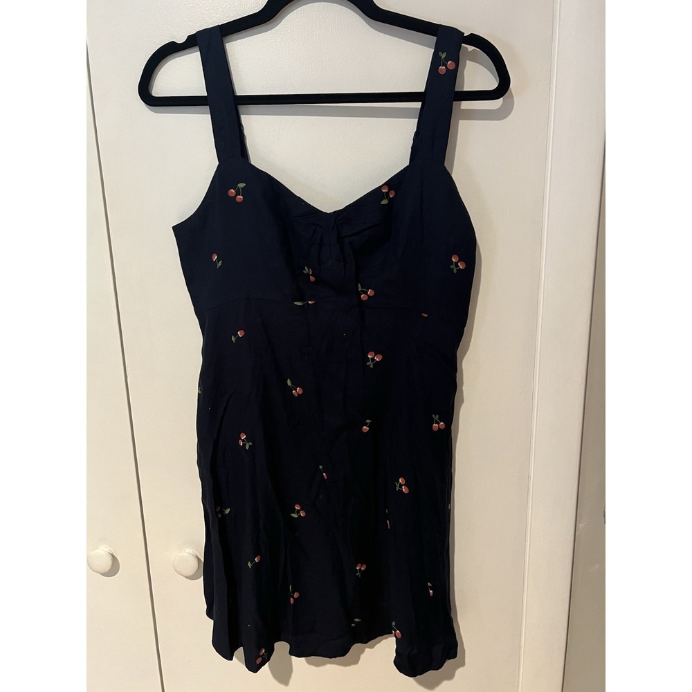 Old Navy Fit & Flare Mini Dress Crepe Blue Cherry Print Small Petite